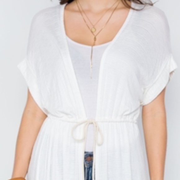 IVORY KNIT HIGH LOW BOHO CARDIGAN COVER UP - Picture 2 of 8